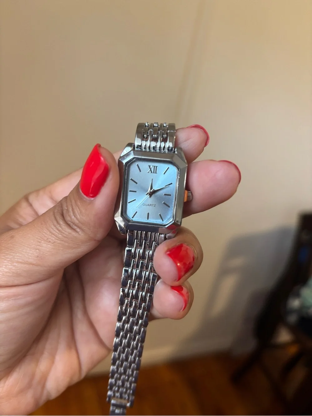 Silver Rectangular Quartz Bracelet Watch - Light Blue Dial